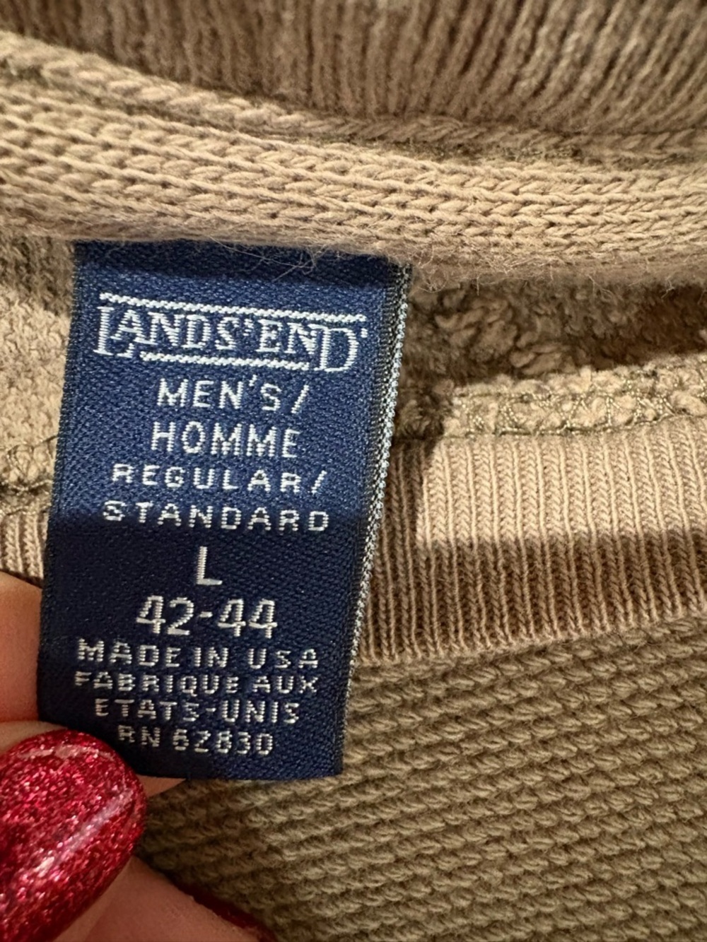 Lands' End Men's Crewneck Sweatshirt in Camel Coastal Fisherman - Picture 7 of 8